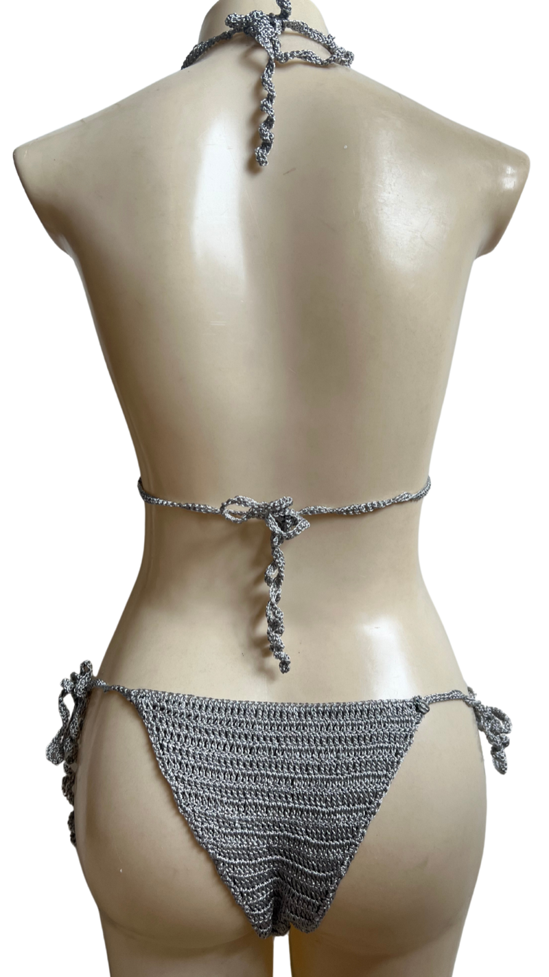 Haley hand made crochet silver Bikini set - Lybethras Swimwear